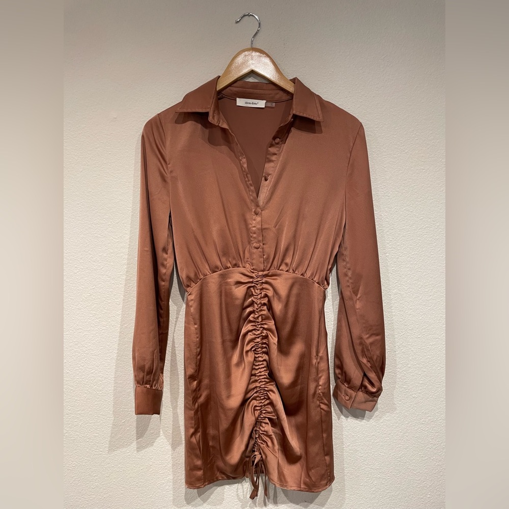 Brownish Pink silky long sleeve dress